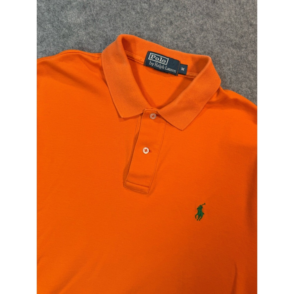 Polo Ralph Lauren Mens Orange Short Sleeve Pique Polo Shirt Green Pony Size M